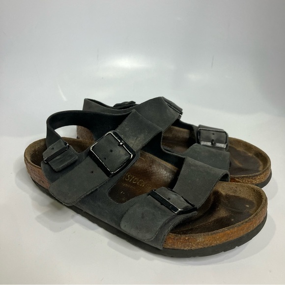 Birkenstock Milano black leather sandals casual trendy womens size 37 / 6 - Picture 2 of 10